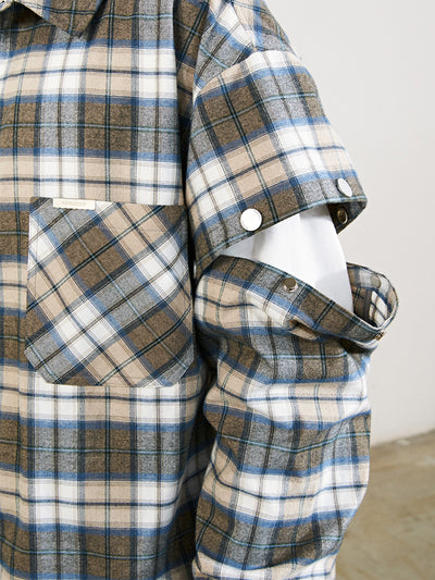 Camisa de Cuadros con Puños Desmontables y Bordado - Estilo Moderno para Hombre - Image 7
