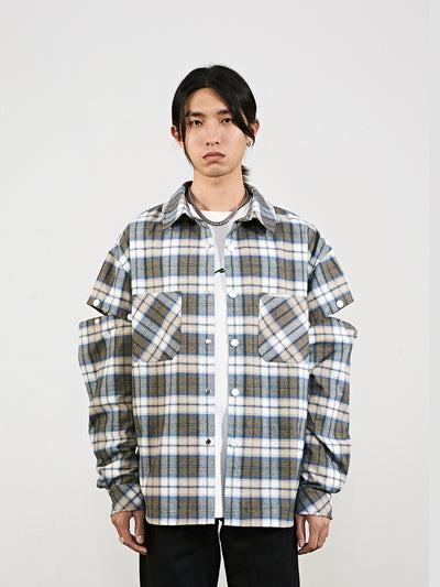Camisa de Cuadros con Puños Desmontables y Bordado - Estilo Moderno para Hombre - Image 8