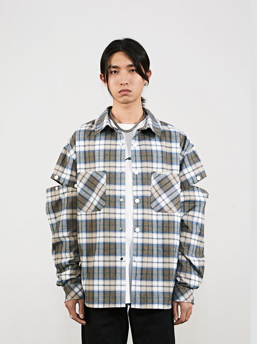 Camisa de Cuadros con Puños Desmontables y Bordado - Estilo Moderno para Hombre - Image 8