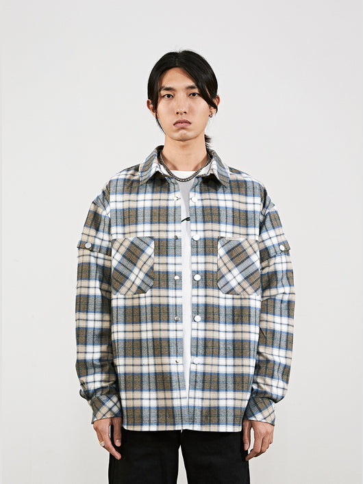 Camisa de Cuadros con Puños Desmontables y Bordado - Estilo Moderno para Hombre - Image 6