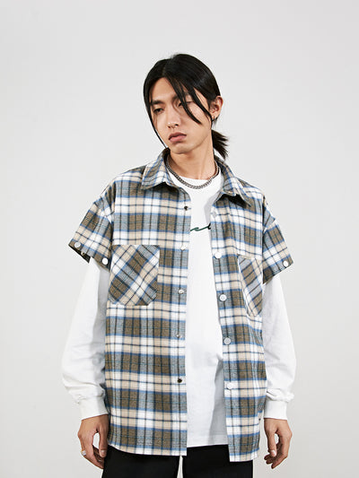 Camisa de Cuadros con Puños Desmontables y Bordado - Estilo Moderno para Hombre - Image 10