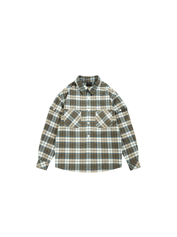 Camisa de Cuadros con Puños Desmontables y Bordado - Estilo Moderno para Hombre