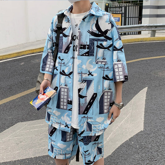 Conjunto de Verano para Hombre: Shorts y Camisa Manga Corta Estilo Hong Kong