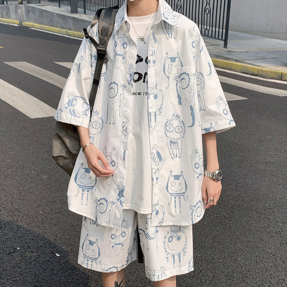 Conjunto de Verano para Hombre: Shorts y Camisa Manga Corta Estilo Hong Kong