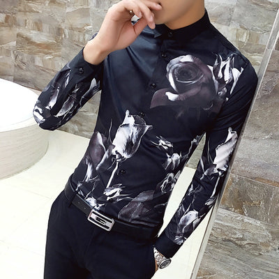 Camisa Manga Larga Hombre Estampado Rosa Negra - Image 20