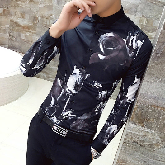 Camisa Manga Larga Hombre Estampado Rosa Negra - Image 20