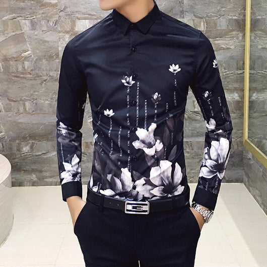 Camisa Manga Larga Hombre Estampado Rosa Negra - Image 26