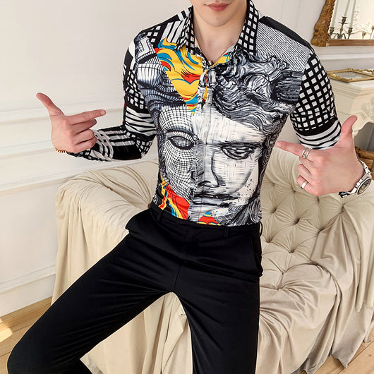 Camisa Manga Larga Hombre Estampado Rosa Negra - Image 28