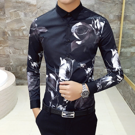 Camisa Manga Larga Hombre Estampado Rosa Negra - Image 10
