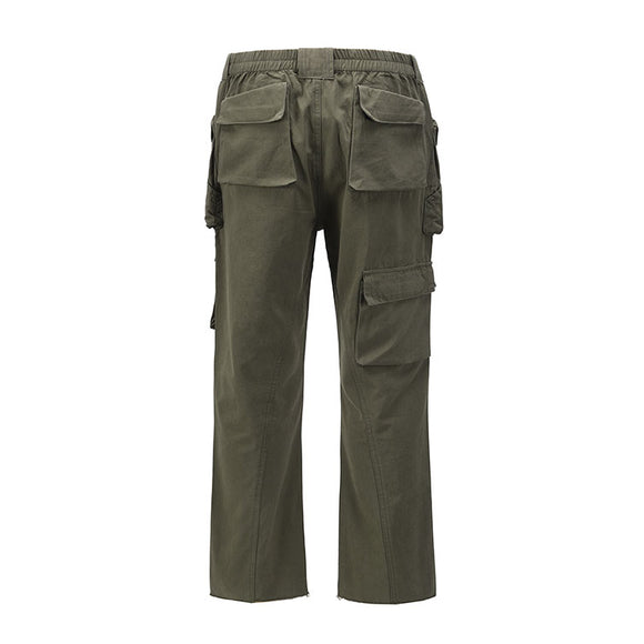 Pantalón Recto Holgado con Bolsillos Funcionales Tridimensionales Negro