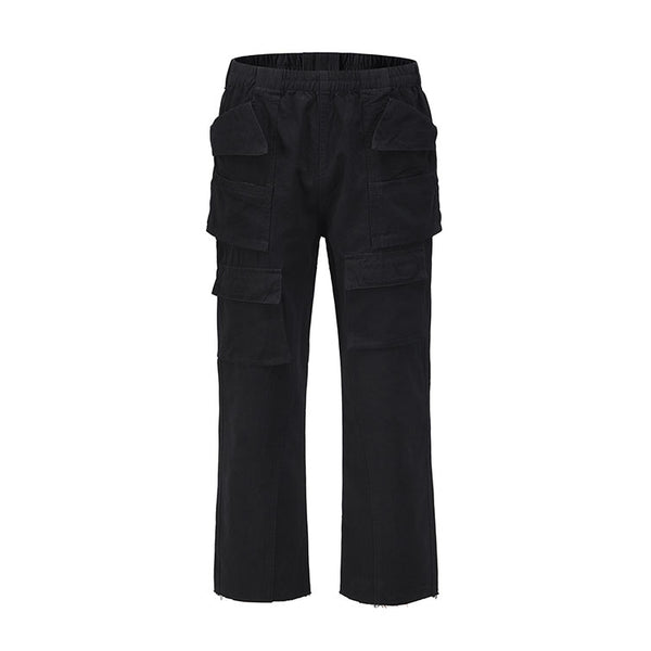 Pantalón Recto Holgado con Bolsillos Funcionales Tridimensionales Negro