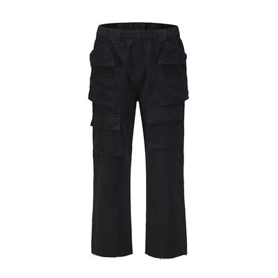 Pantalón Recto Holgado con Bolsillos Funcionales Tridimensionales Negro