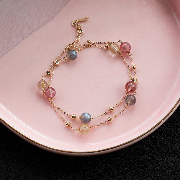 Pulsera de Cristal Natural Piedra Luna Gris Doble