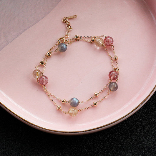 Pulsera de Cristal Natural Piedra Luna Gris Doble