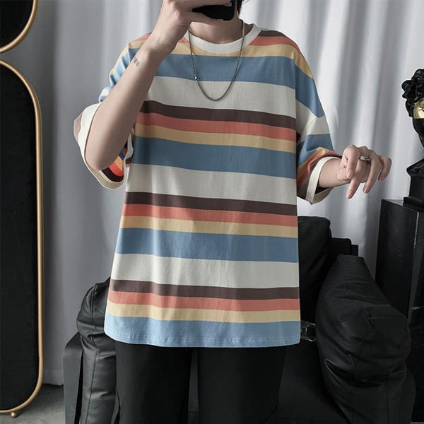 Playera Rayada Oversized con Manga Corta - Estilo Tendencia
