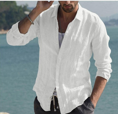 Camisa Casual de Algodón para Hombre con Bolsillo y Manga Larga