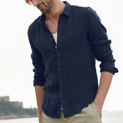 Camisa Casual de Algodón para Hombre con Bolsillo y Manga Larga - Image 3