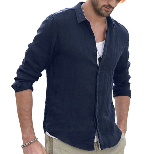Camisa Casual de Algodón para Hombre con Bolsillo y Manga Larga - Image 2