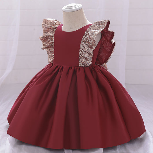 Vestido Princesa Fluido para Bebé con Lentejuelas y Mangas Volantes - Image 8