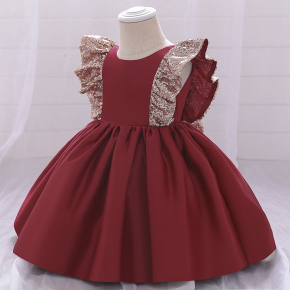Vestido Princesa Fluido para Bebé con Lentejuelas y Mangas Volantes