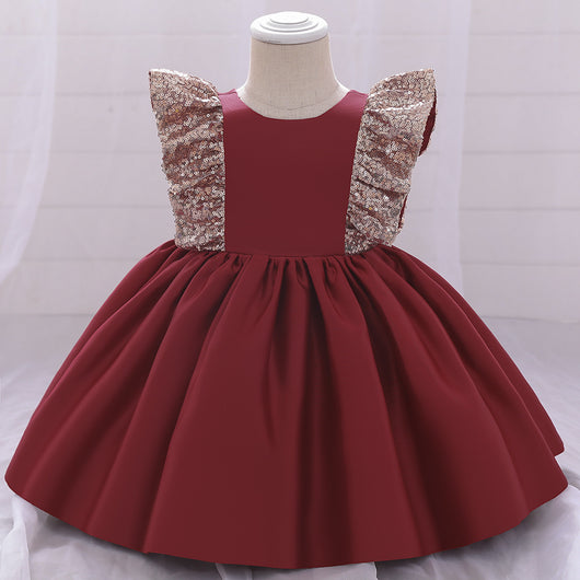 Vestido Princesa Fluido para Bebé con Lentejuelas y Mangas Volantes - Image 3