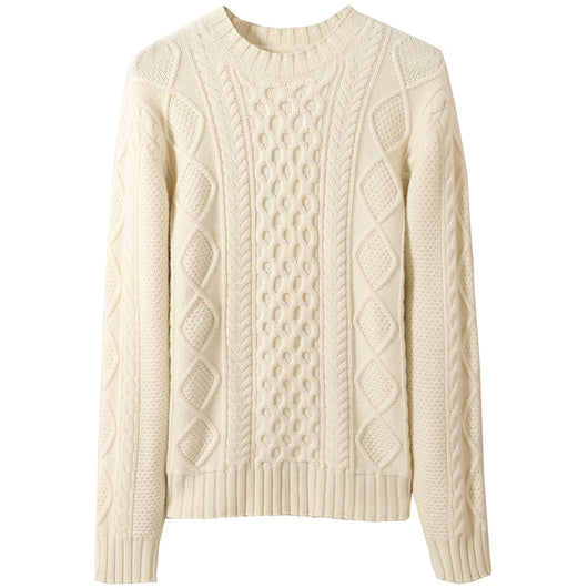 Suéter de Lana Pura Lai Guanlin Cuello Redondo Retro Twist Invierno Hombre - Image 6
