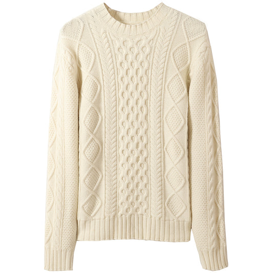 Suéter de Lana Pura Lai Guanlin Cuello Redondo Retro Twist Invierno Hombre