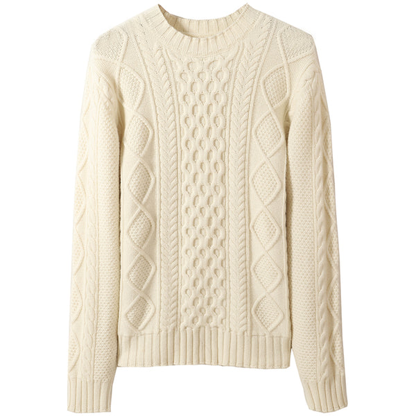 Suéter de Lana Pura Lai Guanlin Cuello Redondo Retro Twist Invierno Hombre