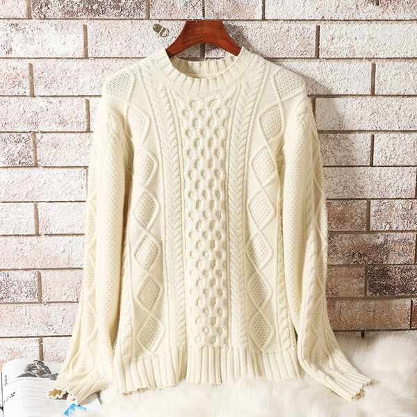 Suéter de Lana Pura Lai Guanlin Cuello Redondo Retro Twist Invierno Hombre