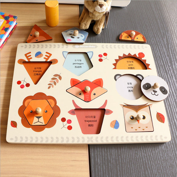 Tablero de Formas Geométricas con Animales - Puzzle Educativo para Bebés