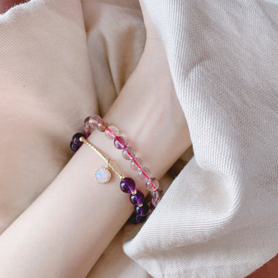 Pulsera de Amatista Natural con Dije de Amor en Oro 14K - Diseño Coreano Artesanal - Image 6