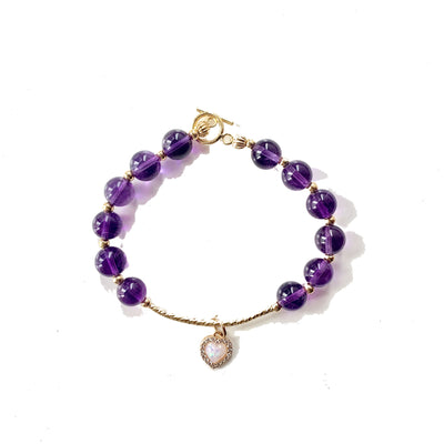 Pulsera de Amatista Natural con Dije de Amor en Oro 14K - Diseño Coreano Artesanal - Image 7