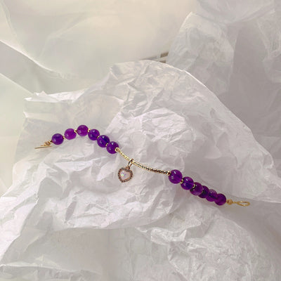 Pulsera de Amatista Natural con Dije de Amor en Oro 14K - Diseño Coreano Artesanal - Image 9