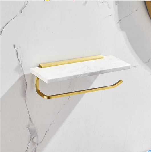 Repisa de Mármol Nórdica con Espejo para Baño - Organizador de Cosméticos y Toallas Dorado - Image 9