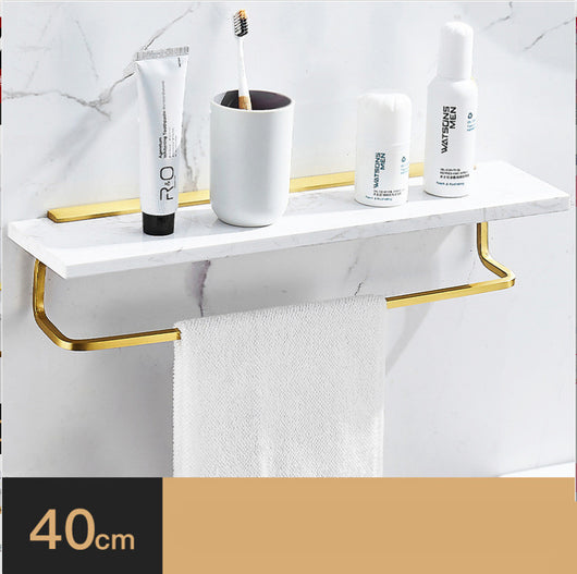 Repisa de Mármol Nórdica con Espejo para Baño - Organizador de Cosméticos y Toallas Dorado - Image 8