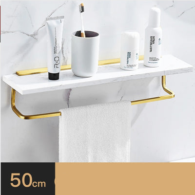 Repisa de Mármol Nórdica con Espejo para Baño - Organizador de Cosméticos y Toallas Dorado - Image 10