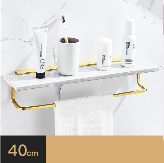 Repisa de Mármol Nórdica con Espejo para Baño - Organizador de Cosméticos y Toallas Dorado - Image 6