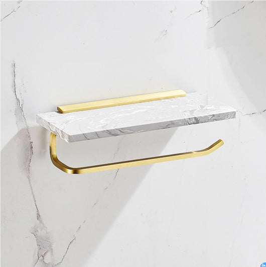 Repisa de Mármol Nórdica con Espejo para Baño - Organizador de Cosméticos y Toallas Dorado - Image 2