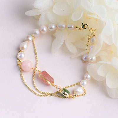 Pulsera de Perlas Agua Dulce y Cristal Fresa para Mujer - Image 7
