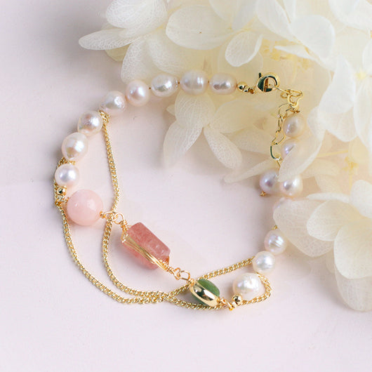 Pulsera de Perlas Agua Dulce y Cristal Fresa para Mujer - Image 7