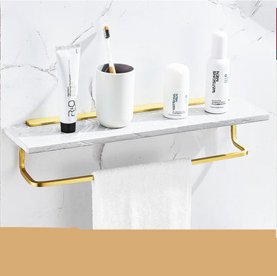 Repisa de Mármol Nórdica con Espejo para Baño - Organizador de Cosméticos y Toallas Dorado - Image 5