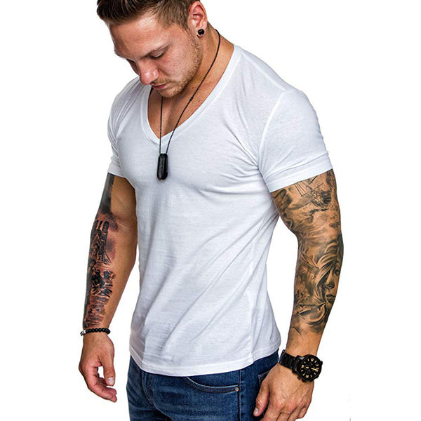Camiseta Deportiva Casual para Hombre - Cuello V Talla Grande - Image 3