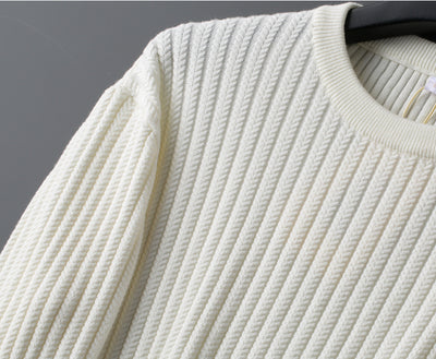 Suéter Jacquard a Rayas Cuello Redondo Estilo Coreano para Hombre - Image 8