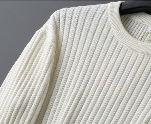 Suéter Jacquard a Rayas Cuello Redondo Estilo Coreano para Hombre - Image 8