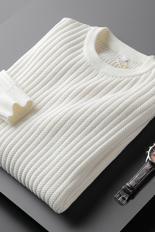 Suéter Jacquard a Rayas Cuello Redondo Estilo Coreano para Hombre - Image 4