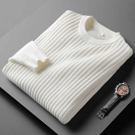 Suéter Jacquard a Rayas Cuello Redondo Estilo Coreano para Hombre - Image 5