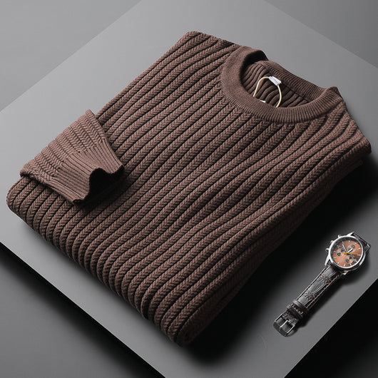 Suéter Jacquard a Rayas Cuello Redondo Estilo Coreano para Hombre - Image 3