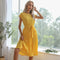 Vestido Midi Lunares Escote Redondo Manga Corta con Cordones para Mujer