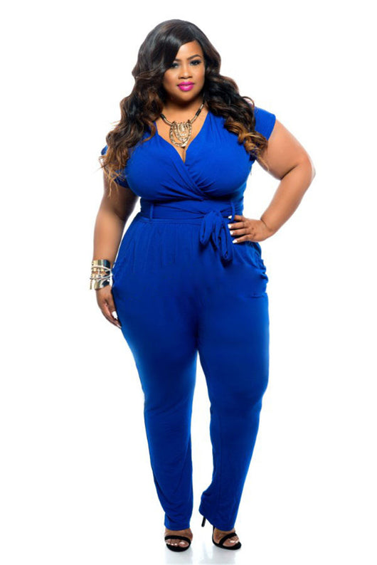 Jumpsuit Elegante Talla Grande Cuello V - Verano Stretch Básico - Image 3