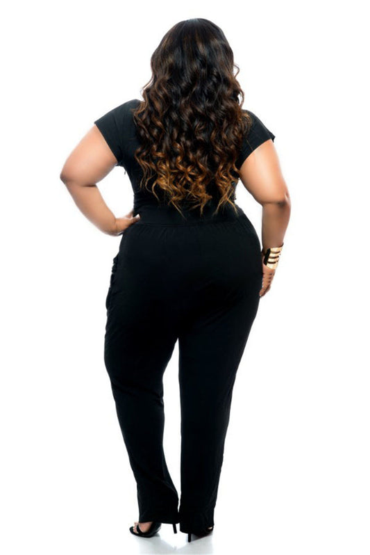 Jumpsuit Elegante Talla Grande Cuello V - Verano Stretch Básico - Image 2
